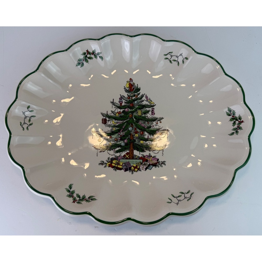 Spode Christmas Tree Oval Fluted Scalloped Platter Dish 15" Holiday S3324-A10 - Picture 2 of 6